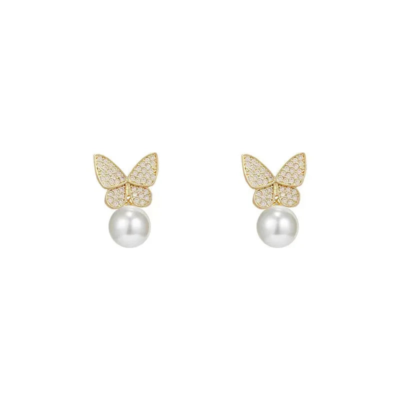 AA00833 Fashion Pearl Stud Earrings 925 Sterling Silver Pearl Crystal Earrings for Women Wholesale