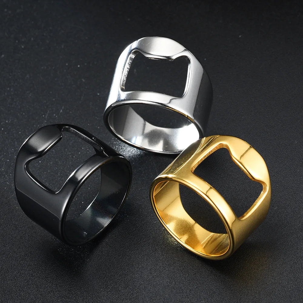 Hot-Selling Men's Stainless Steel 18K Gold Plated Creative Bottle Opener Ring Classic Direct Factory Wholesale Fashion Jewelry