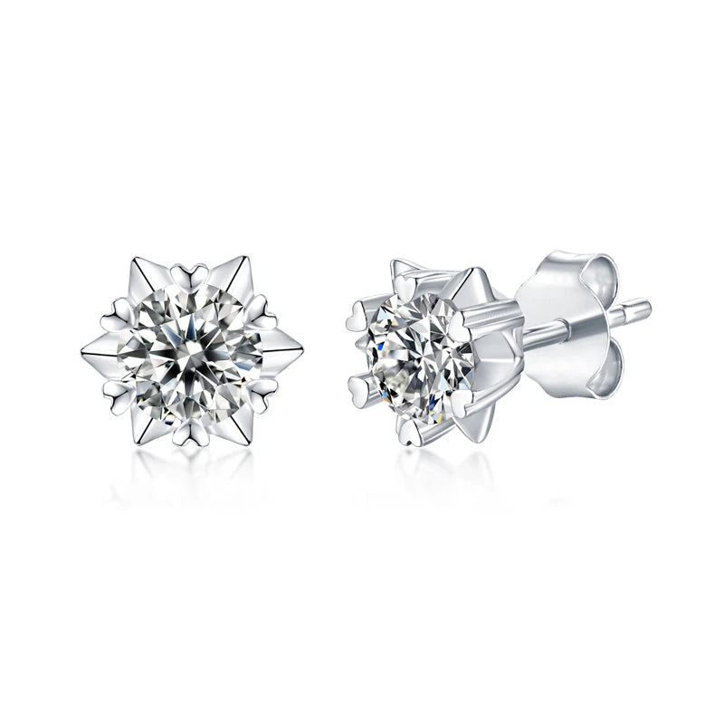RINNTIN SME01 Wholesale Women's Silver Earrings Rhodium Plated Snowflake Heart Pattern Brilliant Cut Moissanite CZ Zircon Fine