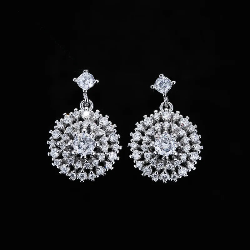 New Hot Fashion 925 Sterling Silver Crystal Round Earrings for Women Girls Gift Fashion Statement Jewelry  Korean Earrings