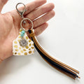 Animal Print Keychain Fancy Flower Keychain Feminine Cow Leather Tassel Keychain Handmade Gifts for Women