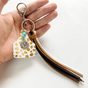 Animal Print Keychain Fancy Flower Keychain Feminine Cow Leather Tassel Keychain Handmade Gifts for Women