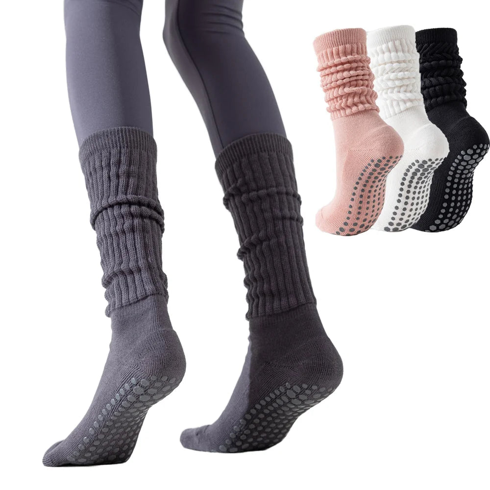 Custom Barre Workout Hospital Long Scrunch Slipper Socks Grip Pilates Yoga Slouch Socks for Women