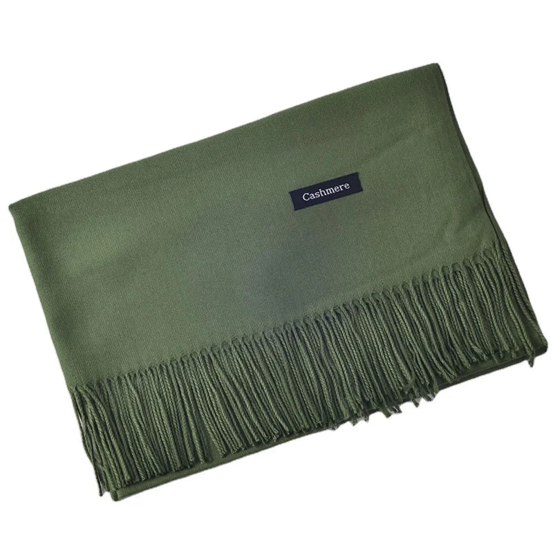 Whosale Pashmina Cashmere Recycled Yarn Plain Tassel Woolen Shawl Long Wrap Blanket Hijab Scarves Winter Scarf for Women