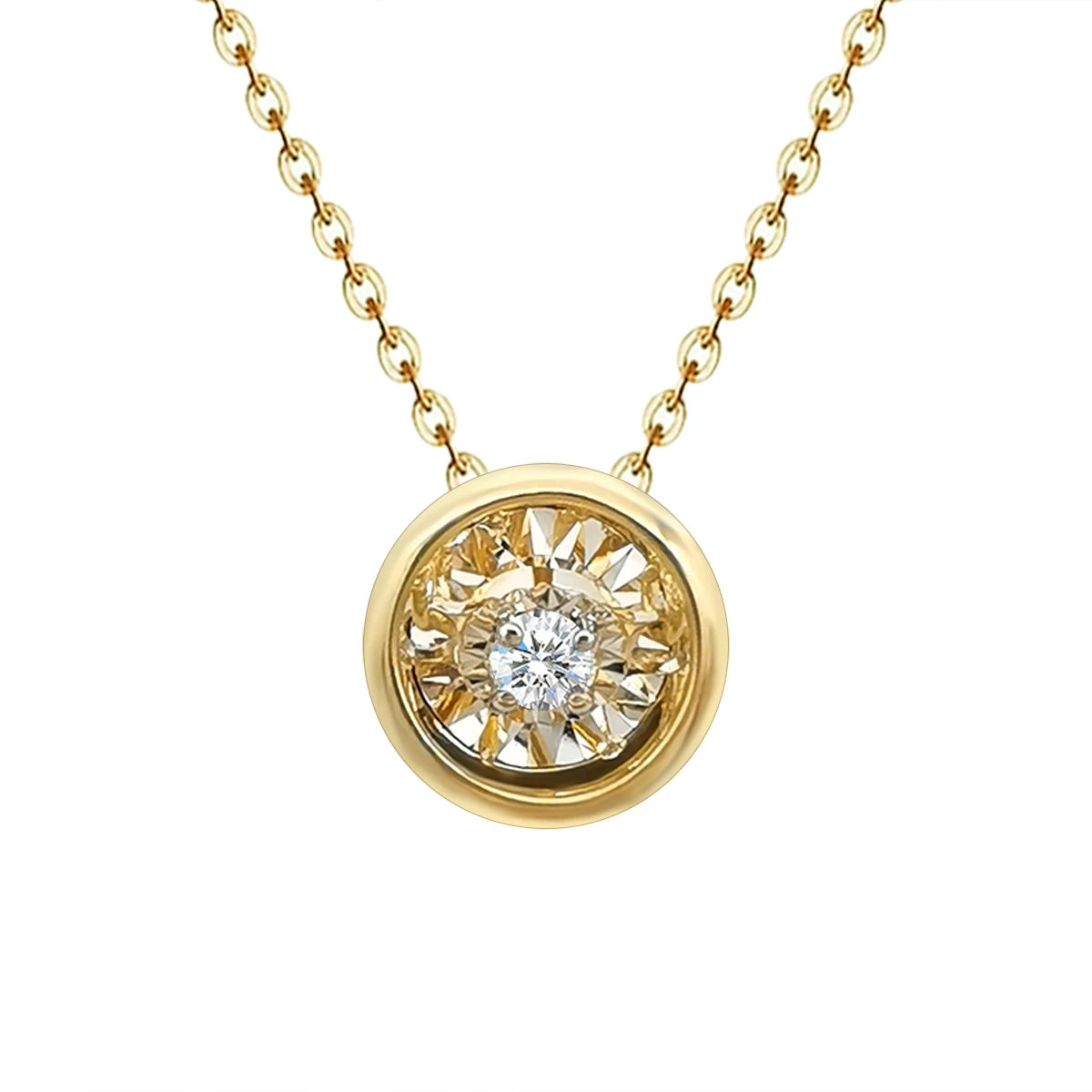 18kt Solid Gold Pendant Classic Round Shape 18K Genuine Gold Dancing Diamond Necklace Women Jewelry Wholesale