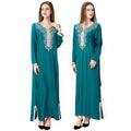 Luxury Women Ramadan Embroidery Elastic Wear Long  Sleeves Islamic V Neck Clothing Jilbab Prayer Abaya Muslim Party Dress