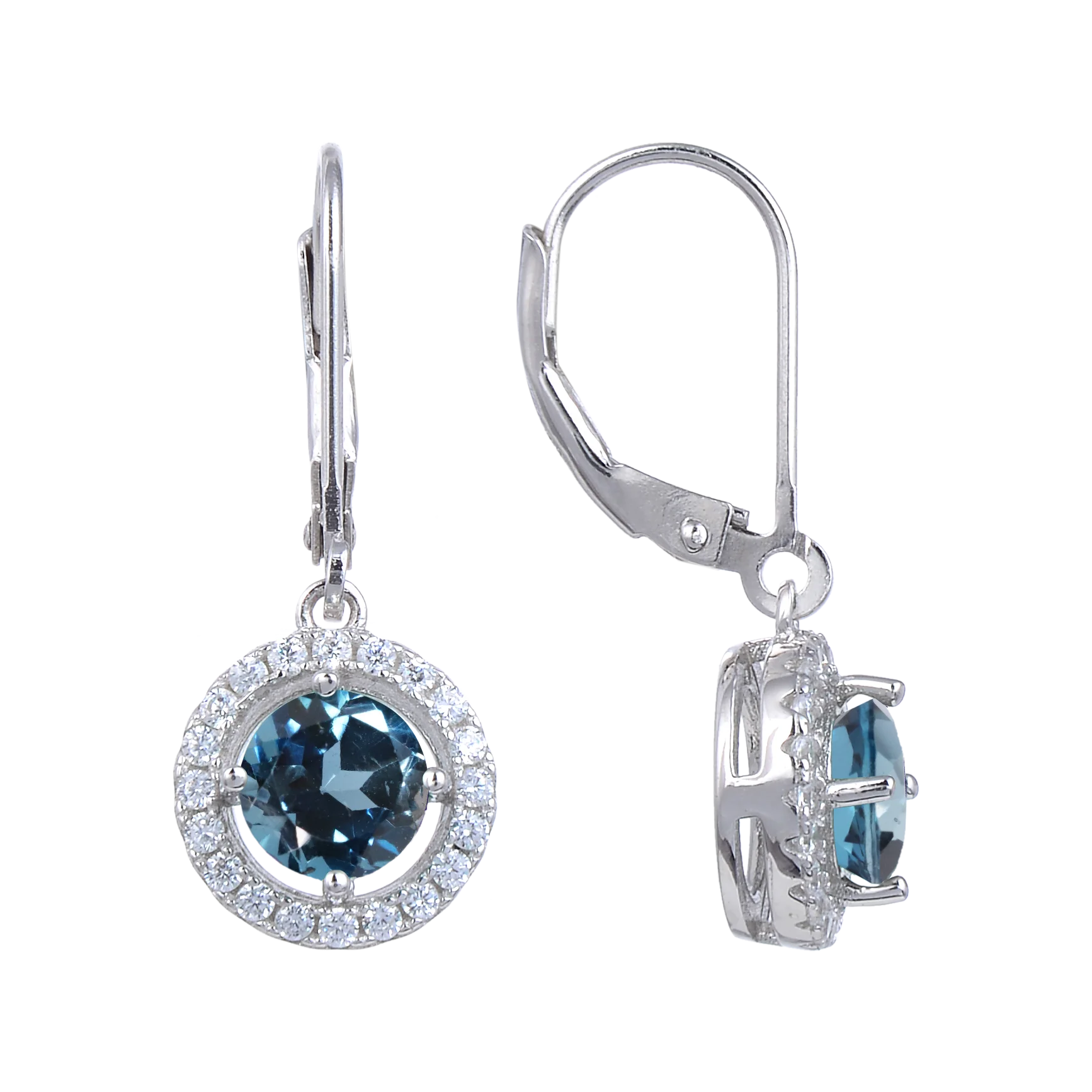 Abiding 925 Silver Birth Stone Jewelry Round Natural Topaz Gemstones Drop Earrings Pave CZ Diamond Earring