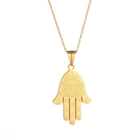 Wholesale 18K Gold Plated Stainless Steel Devil Eye Hand Shaped Pendant Necklace Trendy Hip Hop Style for Men Gift