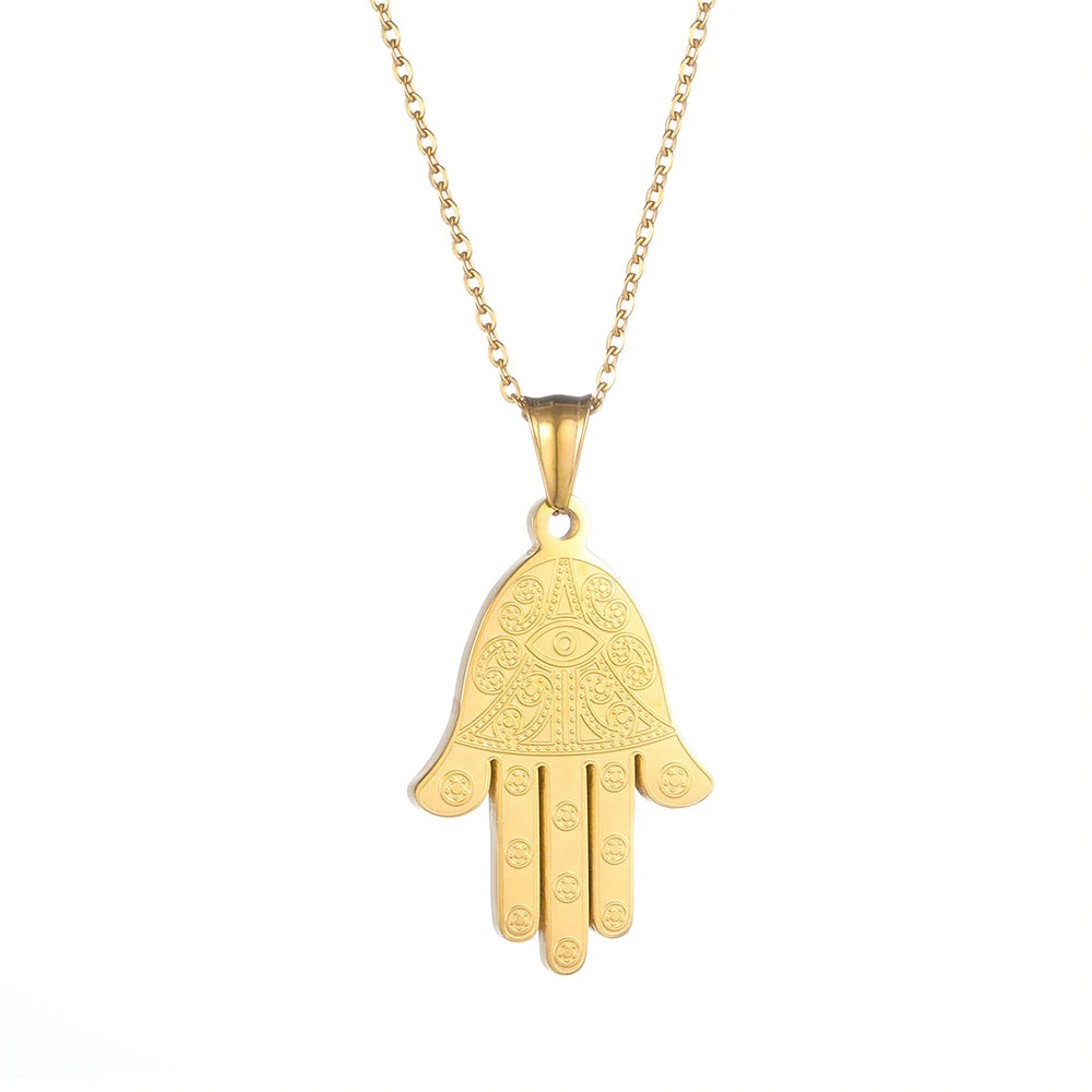 Wholesale 18K Gold Plated Stainless Steel Devil Eye Hand Shaped Pendant Necklace Trendy Hip Hop Style for Men Gift