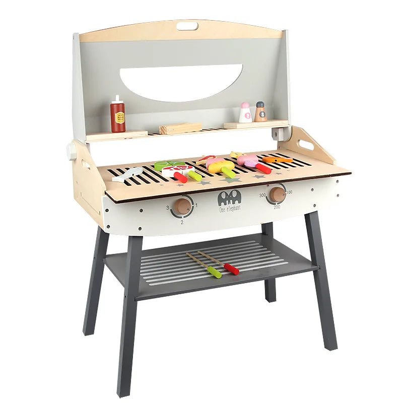 Hot Selling Wooden Pretend Game BBQ Set Educational BBQ Food Tools Best Gifts for Boys and Girls