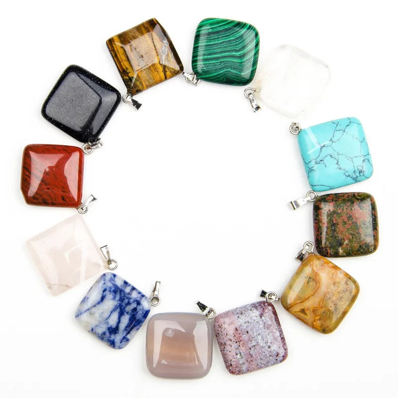 100% Natural Stone Square Pendant for Women and Men Diy Crystal Stone Pendant Necklace Accessories Gemstone Pendants