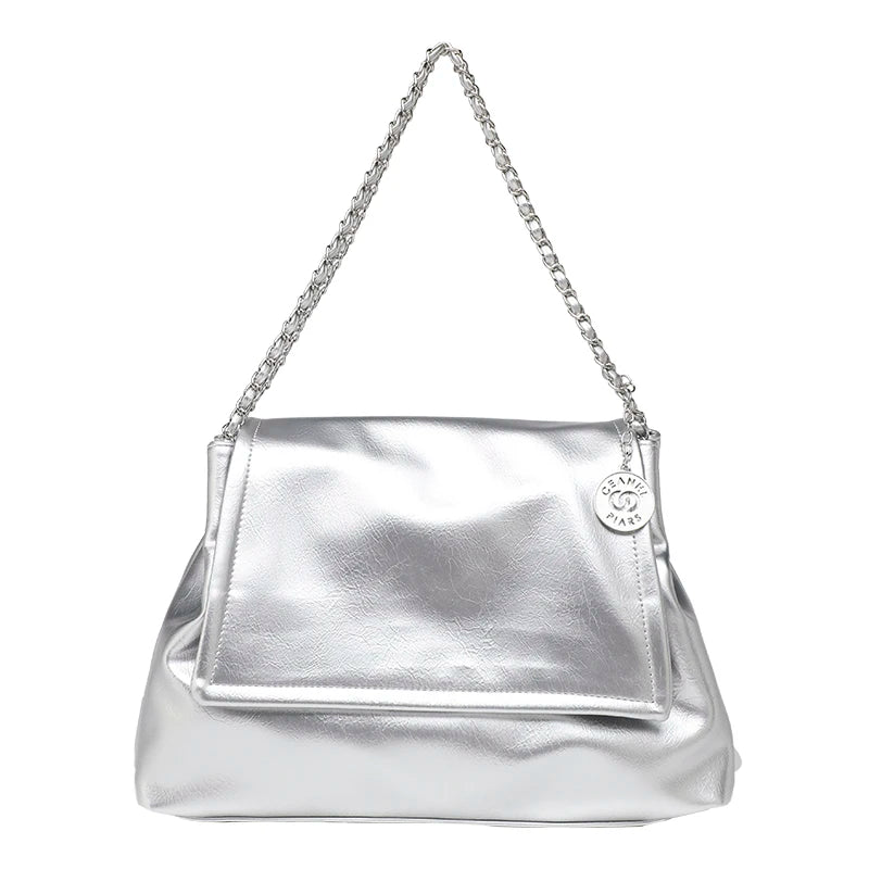 Custom New Luxury Stylish Silver Pu Leather Fashion Crossbody Handbags Chains Landscape Pattern Flap Cover Closure for Women