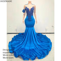 Ocstrade Luxury Custom V Neck Open Back Royal Blue Rhinestone Applique Ball Gown Long Prom Dresses Elegant Party Evening Dress