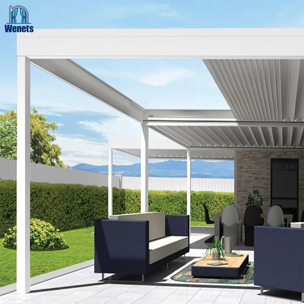 Customized Size Motorized Aluminum Pergola Fully Retractable Louvre Roof Pergola With Led Lighting