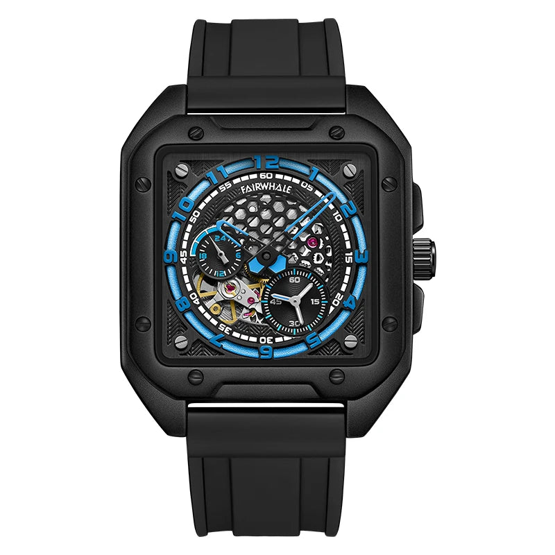 Fairwhale Luxury Brand Stainless Steel Skeleton Silicon Strap Watches Men Automatic Movt Mechanical Wrist Watch