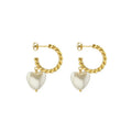 Hot Selling Heart Shape Pearl Charm Stainless Steel Braided Twisted C Shape Hoop Earrings