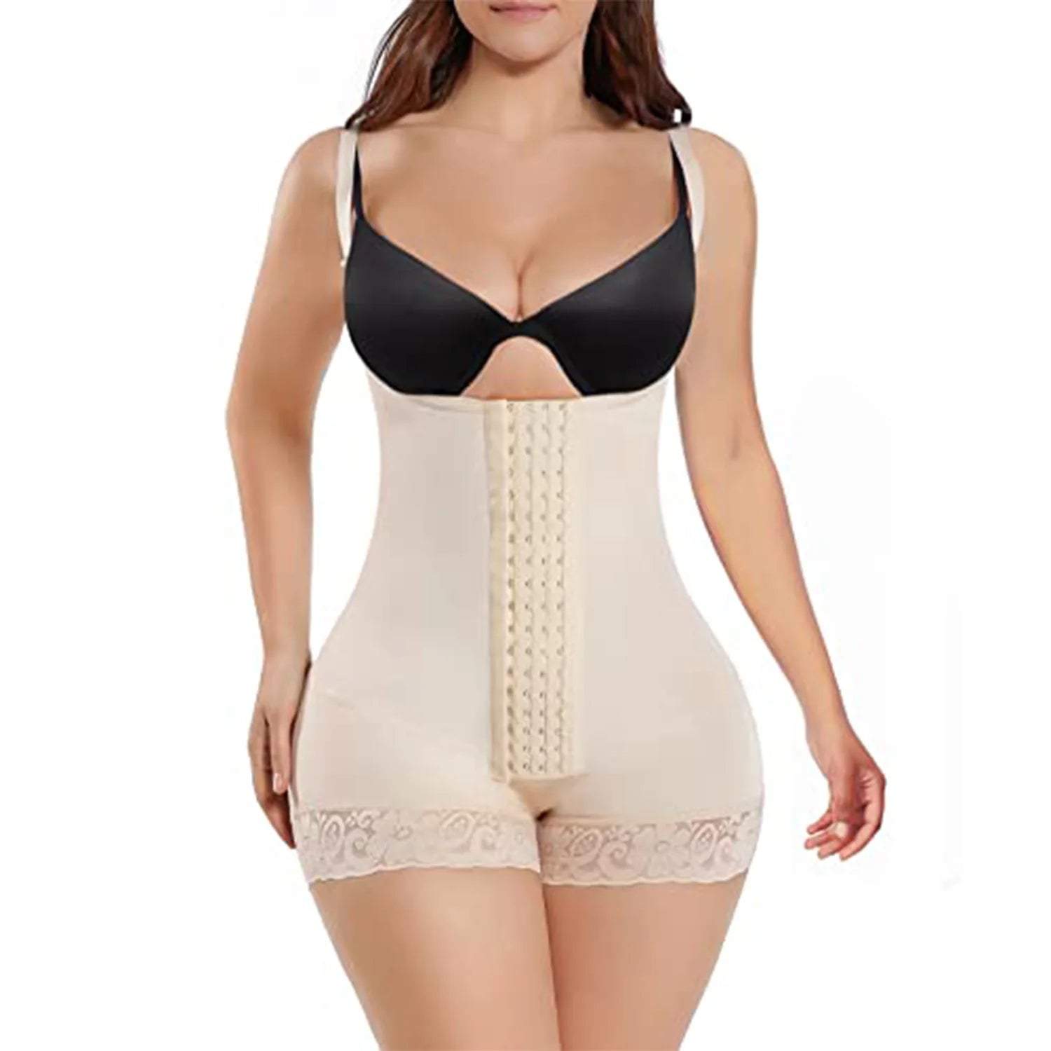Hot Selling Hooks High Waist Butt Lifter Thigh Slimmer Lace Open Crotch Bodysuit Pants Tummy Control Full Body Shaper