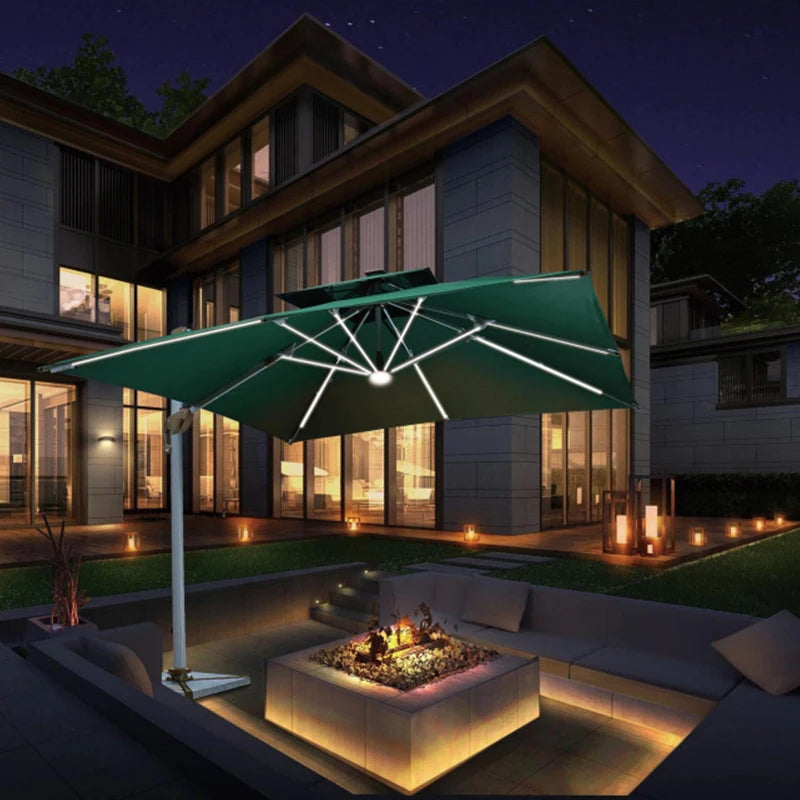 2023 New Design Outdoor Sun Led Light Patio Umbrella Big Size Logo Color Customization Roma Waterproof Umbrella
