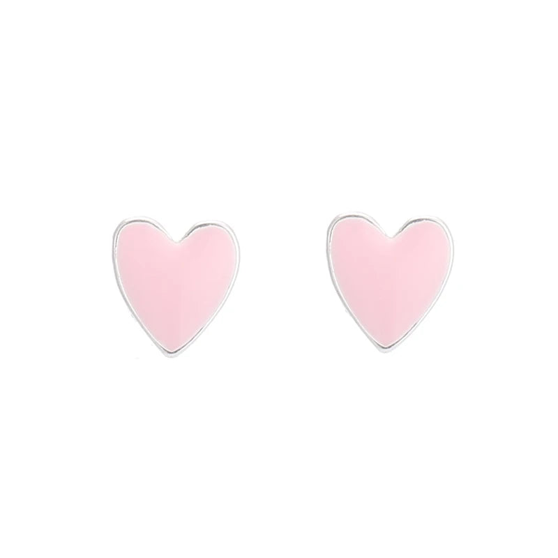 Wholesale 925 Sterling Silver pink Heart Stud Earrings for Women  Trend Personality Lady Fashion Jewelry