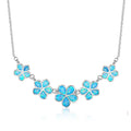Ocean Blue Fire Opal Sea Flower Design Link Chain Necklace & Pendants 925 Sterling Silver for Engagement Weddings or Parties