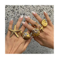 ERESI New HOT Ins 18k PVD Gold Plated Stainless Steel High End Vintage Starfish Zircon Ring Set Beach Star Ring Holiday Jewelry