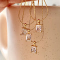 Clear Cubic Zirconia Square Necklaces Shiny Rectangle Zircon Thin Chain Necklace Women Minimalist Stainless Steel Jewelry 2021