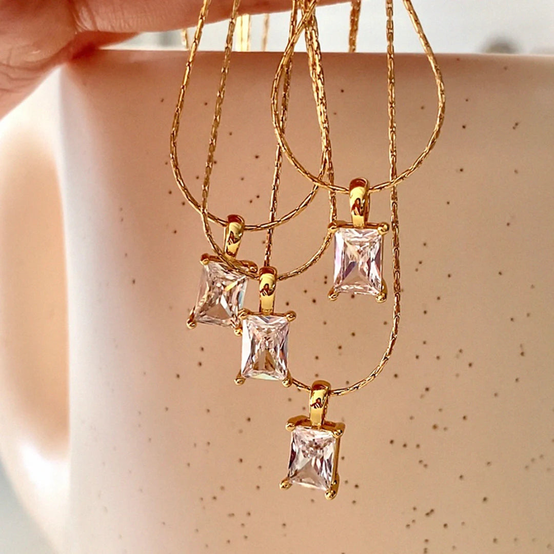 Clear Cubic Zirconia Square Necklaces Shiny Rectangle Zircon Thin Chain Necklace Women Minimalist Stainless Steel Jewelry 2021