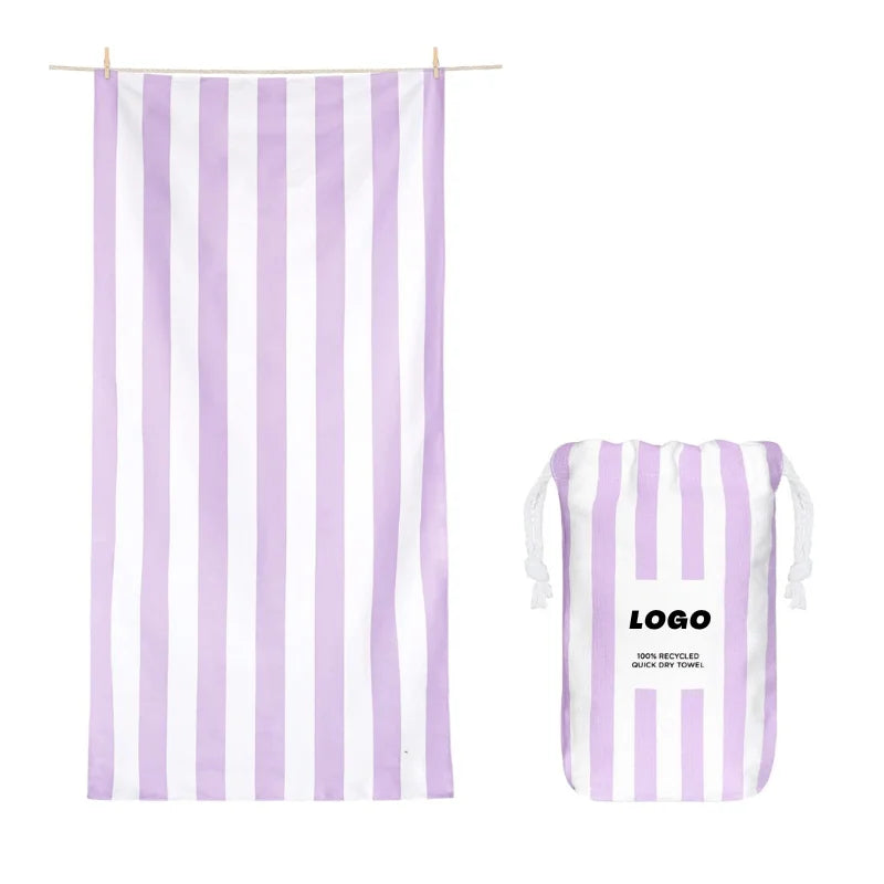 Custom logo Quick Dry Sand Free Recycled Large Oversized Microfiber Suede Swim Pool Striped Beach Towel