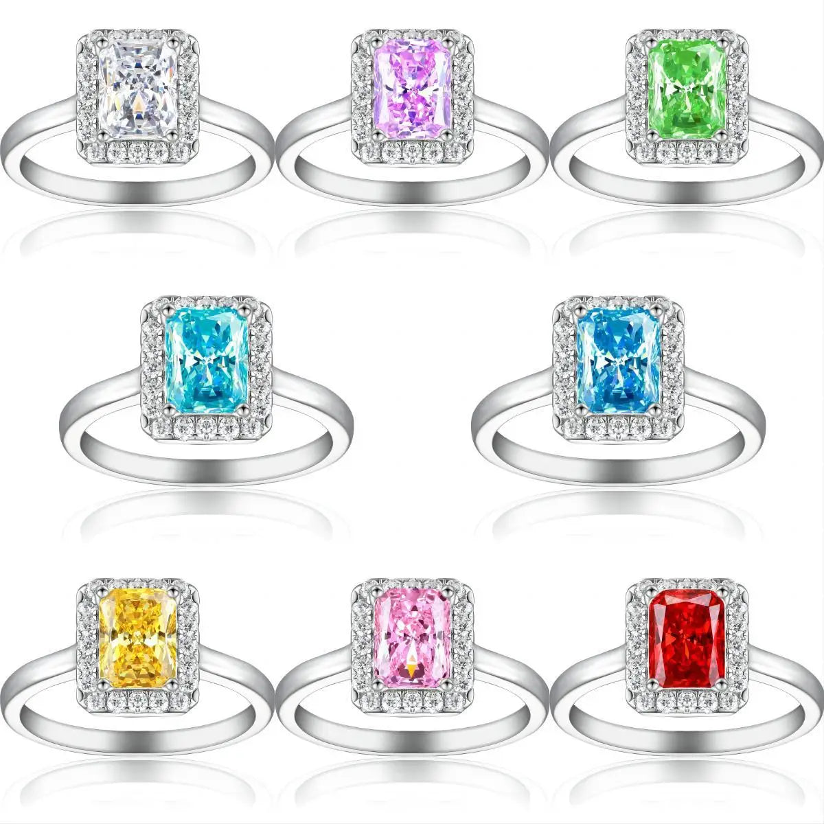 OAHLAN Wholesale Luxury Jewelry 5A Colorful Cushion Cut 2CT Cubic Zircon S925 Sterling Silver Rings for Women Engagement Wedding