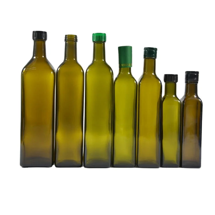Empty Amber Green Square and Round 250ml 500ml 750ml 1000ml Olive Oil Glass Bottle with Lid