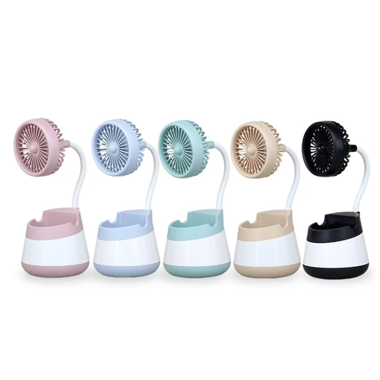 Mini Desktop Fan Pen Holder USB Rechargeable Pens Bracket Phone Stand Supports 360 Degree Manual Flip