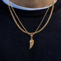 Fashion Fine Jewelry Mens Women Angel Wing Necklaces 18k Gold Plated Custom Stainless Steel Cuban Chain Layered Necklace Set