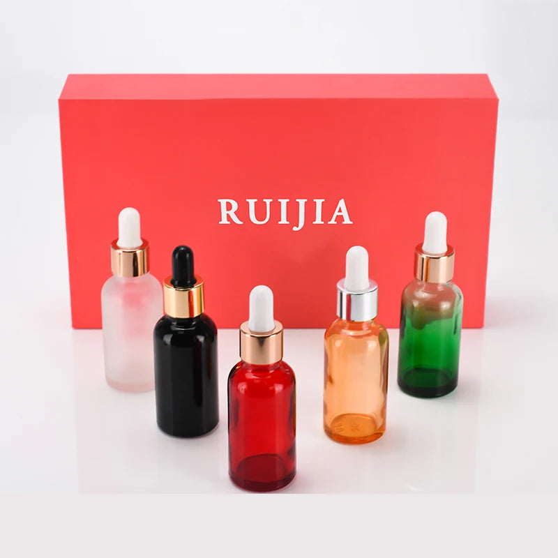 CUSTOM Paper Box Cosmetic Set  5ml 10ml 15ml 30ml 50ml 100ml clear Amber Blue Green Essential Oil  Serum Glass Dropper Bottle