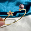 B482 10-11mm 925 Sterling Silver Gold Plated Wholesale Freshwater Pearl Charm Bracelet  Bangle Fancy Jewelry for Women