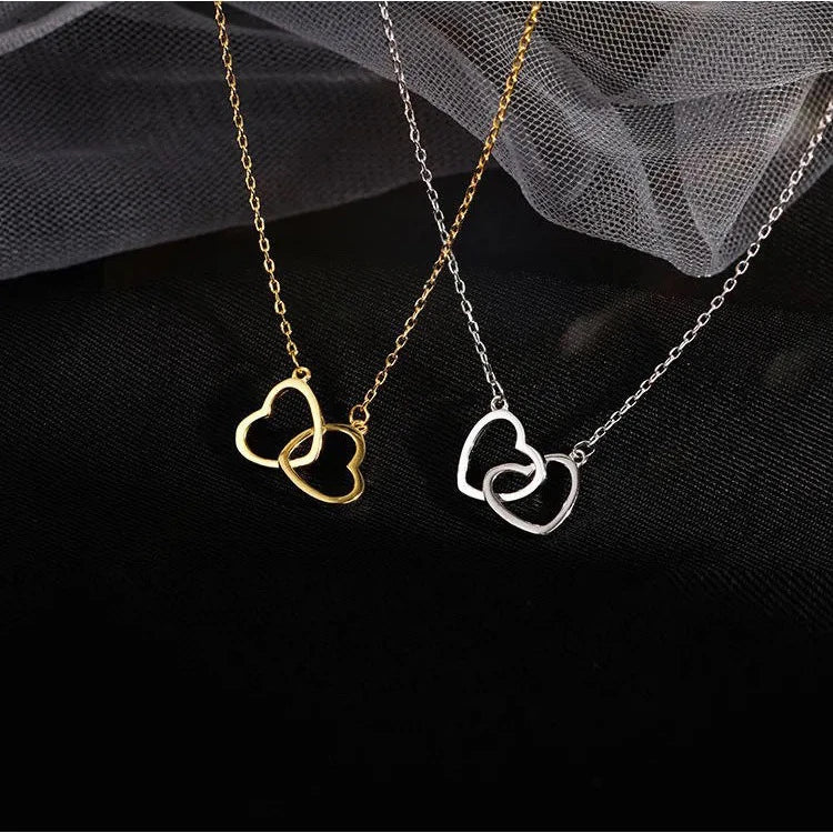 Fashion Gold Stainless Steel Link Chain Layered Necklace Double Heart Necklace Jewelry Heart Necklace for Women