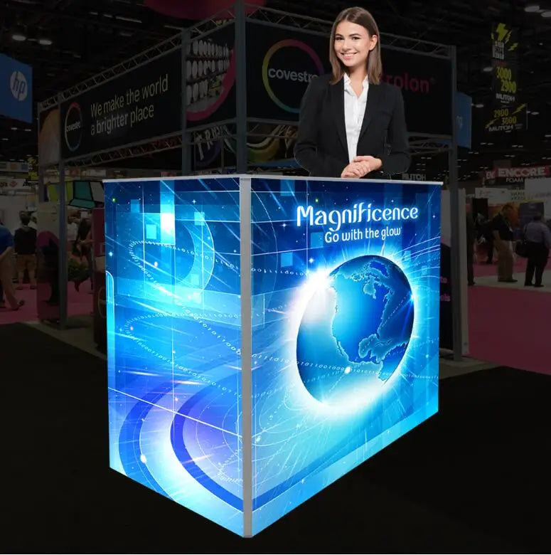 LED Trade Show Booth Counters Fabric Support Stand Professional Exhibition Equipment Display Foldable Led Event Show Counter