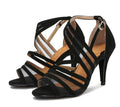Black Latin Dance Shoes Women Sandals High Heel Soft Bottom Tango Party Performance Shoes Summer