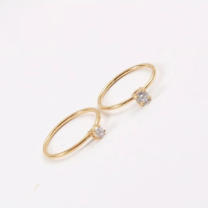 One Diamond Plated Stainless Steel Cubic Zirconia Gemstone Ring Gold 18K