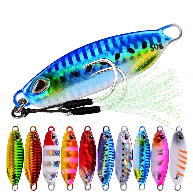 Squid Jig Metal Flat Slow Pitch Fishing Jigs Lures Sinking Vertical Jigging Bait with Hook for Saltwater