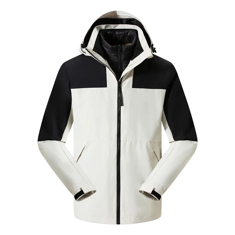 2023 Men's Plus Size Soft Shell Waterproof Reversible Breathable Hooded Down Filled Autumn Winter Windbreaker Warm Outdoor Parka