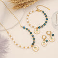 New Arrival Glamour 18k Gold Plated Stainless Steel Hamsa Hand Pearl Jewelry Necklace Earring Bracelet Sets