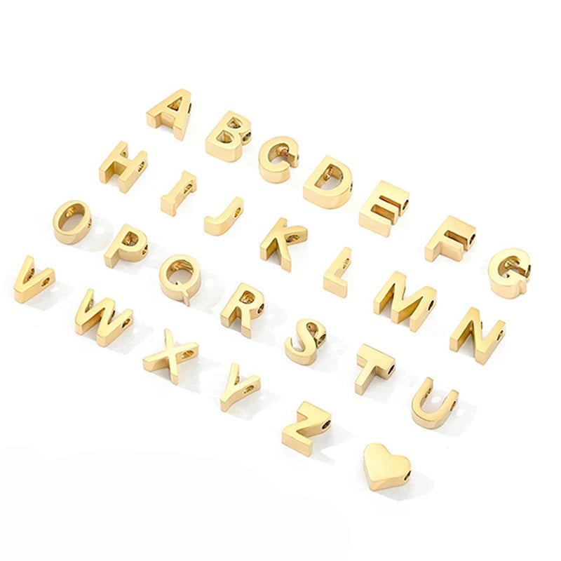 G2443 Wholesale Stainless Steel 14K Gold Plated DIY 26 English Alphabet Letter Initial Bead Fashion Jewelry Pendants & Charms