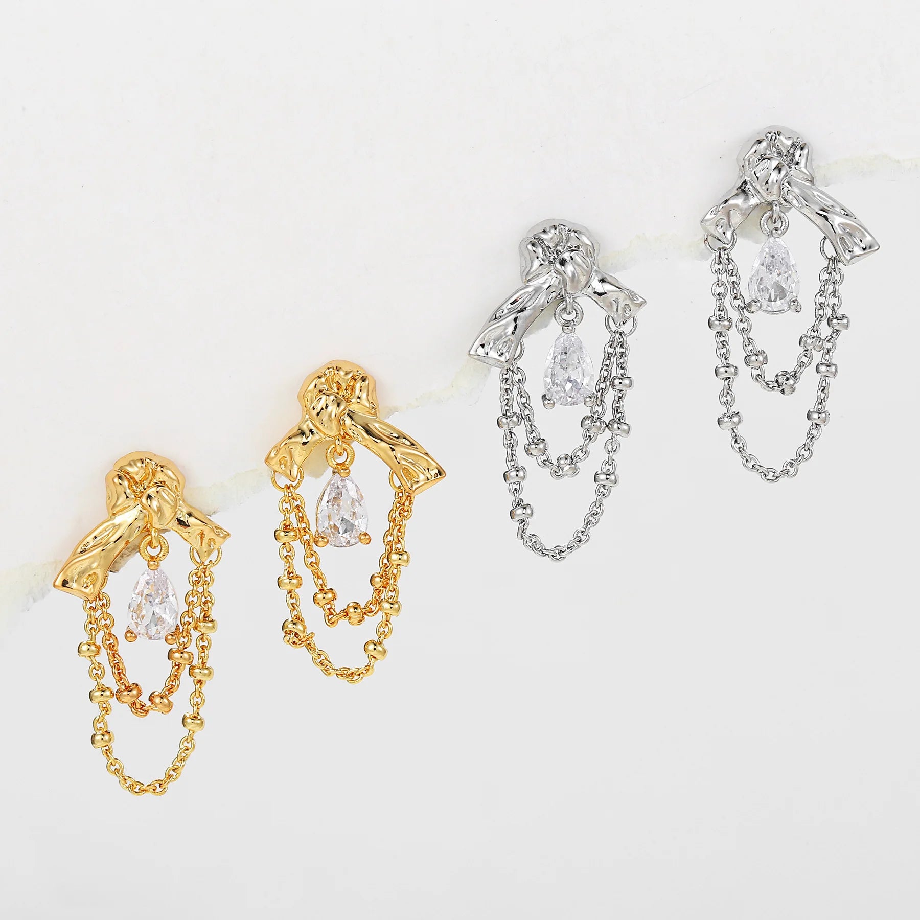 Women Personality Zircon Water Drop Metal Knotting Tassel Earrings Studs 925 Silver Needle Gold Plating No Fade Luxury Earring