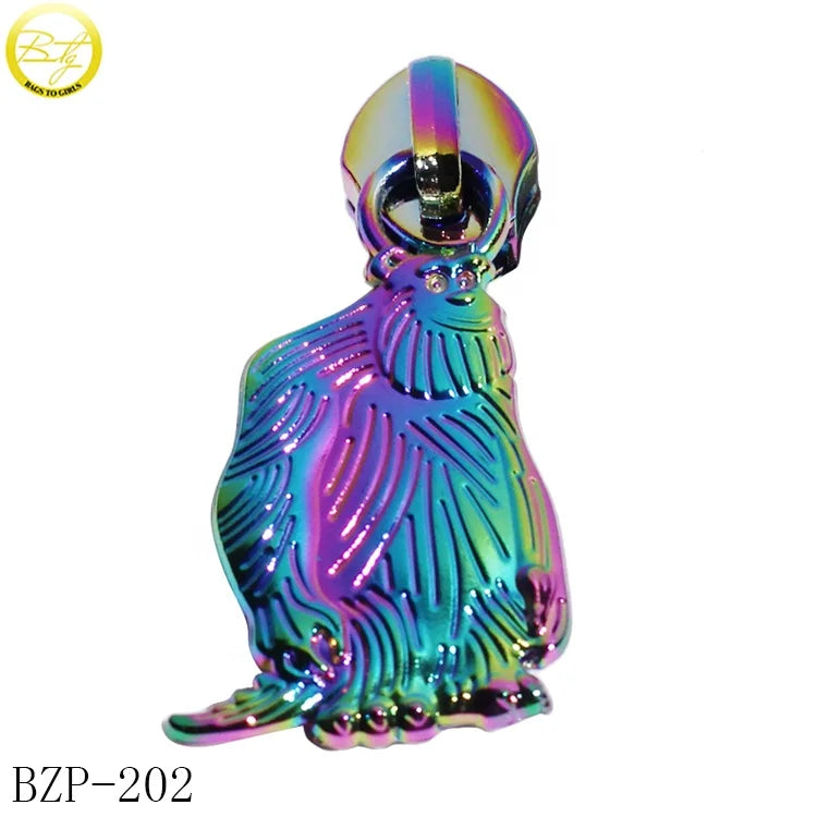 Hot Selling Aminal logo Shoes Decorative Zipper Pulls Zinc Alloy Clothing rainbow Metal Zipper Tags for Bags
