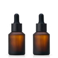 Skin Care Packaging Serum Bottle 15ml 30ml Frosted Amber Slanted Shoulder Essential Oil Glass Bottle with Matte Black Dropper