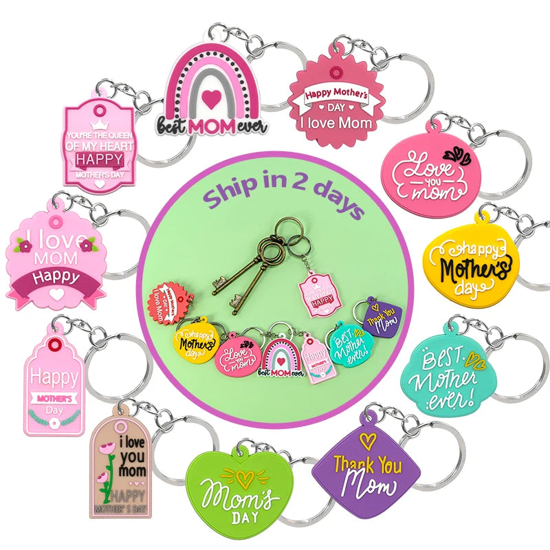 Manufacturer Custom Logo One Piece Happy Mother's Day PVC Keychain Trendy Personalized Charms Bag Accessories for Moms Keychains