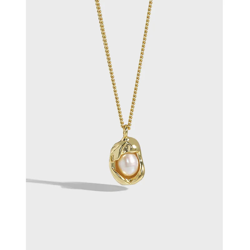 Hot 18K Gold Plated Jewelry Necklaces 925 Sterling Silver Inlaid Natural Shell Pearl Pendent Necklace for Women