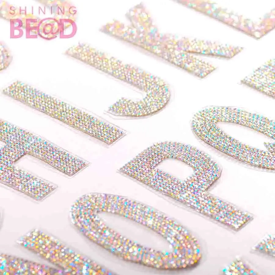 Hot Fix A-Z 26 Letters Sticker Hot Melt Glue Crystal English Alphabet Applique Patch for Clothing Bag Paste