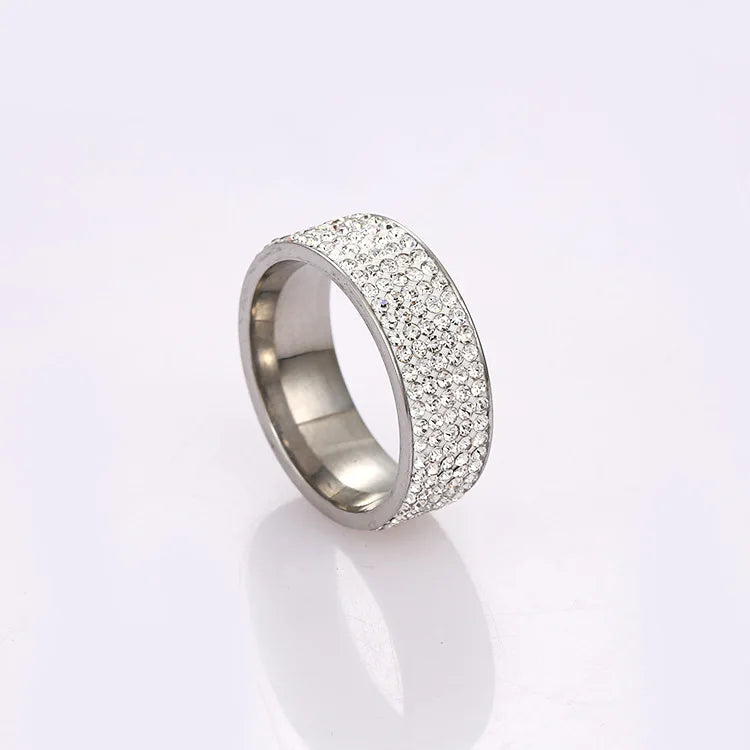 Foreign Trade 8Mm Clay Point Diamond Ring Stainless Steel Full Diamond Ring 5 Row Diamond Ring Wholesale