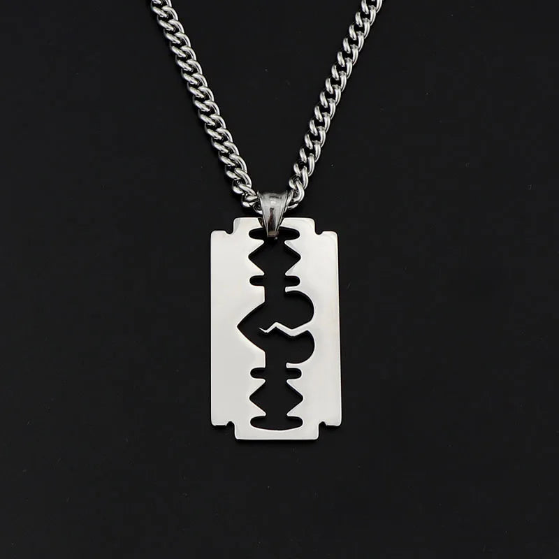 Factory Wholesale Hip Hop Stainless Steel Blade Pendant Necklace Love Blade Charm Chain Necklaces Silver Punk for Men Twinkle